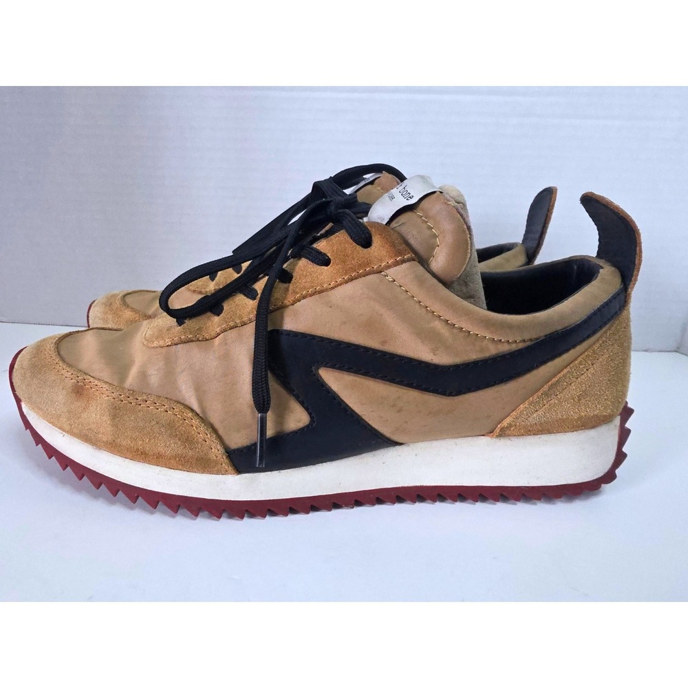 Rag & Bone Retro Runner Tan Suede Nylon Low Top Sneaker‎ Burgundy Sole SZ 38.5 - Picture 2 of 9